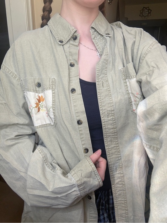 Windriver Other - WindRiver Upcycled Casual Beige Button-Down Shirt with Patchwork Pockets